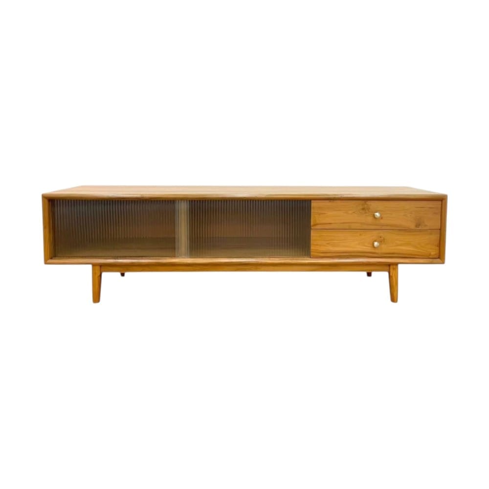 ตู้วางทีวีไม้สักแท้ NAPATCHA FURNITURE รุ่นลูกฟูกกระจก ไม้สักแท้ ขนาด 180X45X50 ซม. สีไม้สักธรรมชาติ