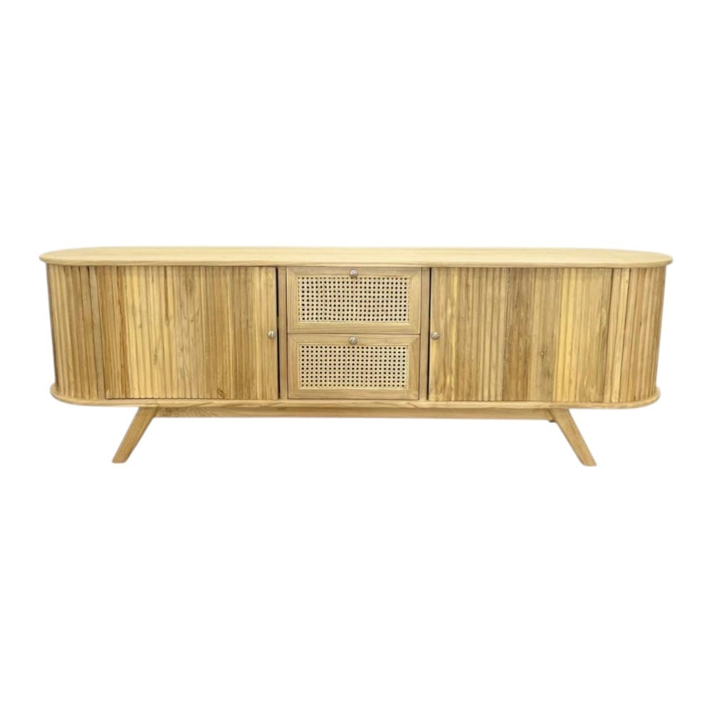 ตู้วางทีวีไม้สักแท้ NAPATCHA FURNITURE รุ่นหน้าหวายลูกฟูกไม้สัก ขนาด 180X45X65 ซม. สีไม้กัด