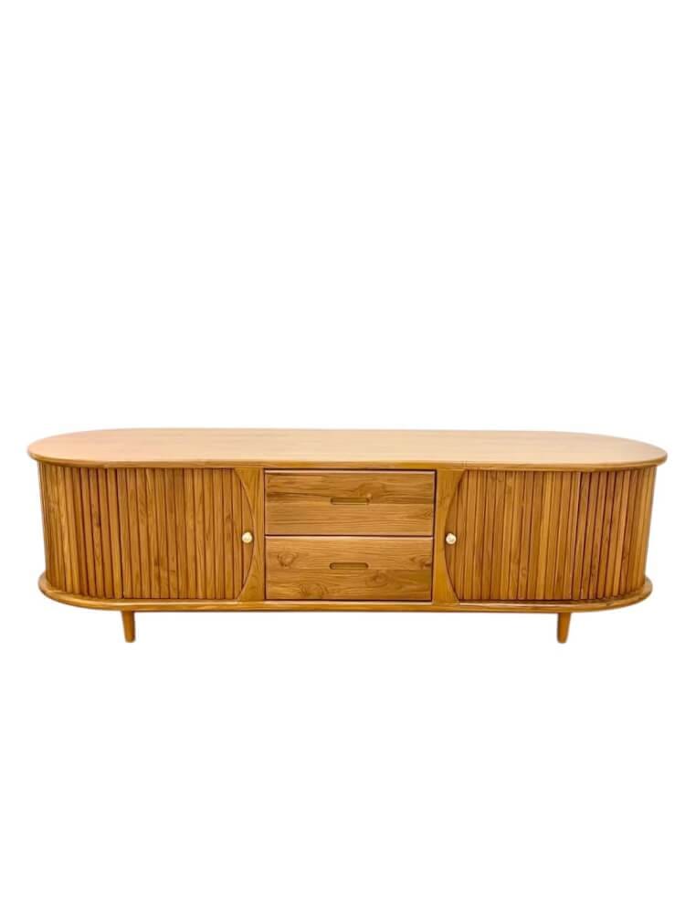 ตู้วางทีวีไม้สักแท้ NAPATCHA FURNITURE รุ่นบานเปิด-ลูกฟูก 2 ลิ้นชัก ไม้สักแท้ ขนาด 180X50X60 ซม. สีไม้สักธรรมชาติ_1
