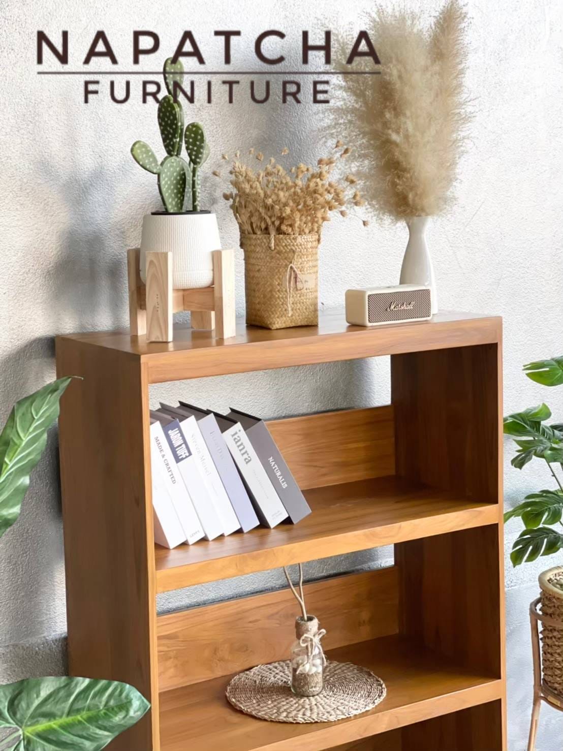 ตู้โล่ง 3 ชั้น NAPATCHA FURNITURE ไม้สักแท้ ขนาด 80X35X120 ซม. สีไม้สัก
