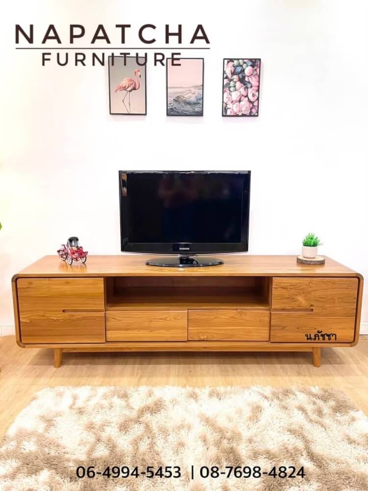 ตู้วางทีวีไม้สักแท้ NAPATCHA FURNITURE ไม้สักแท้ พร้อมลิ้นชัก ขนาด 180X50X60 ซม. สีไม้สักธรรมชาติ_7