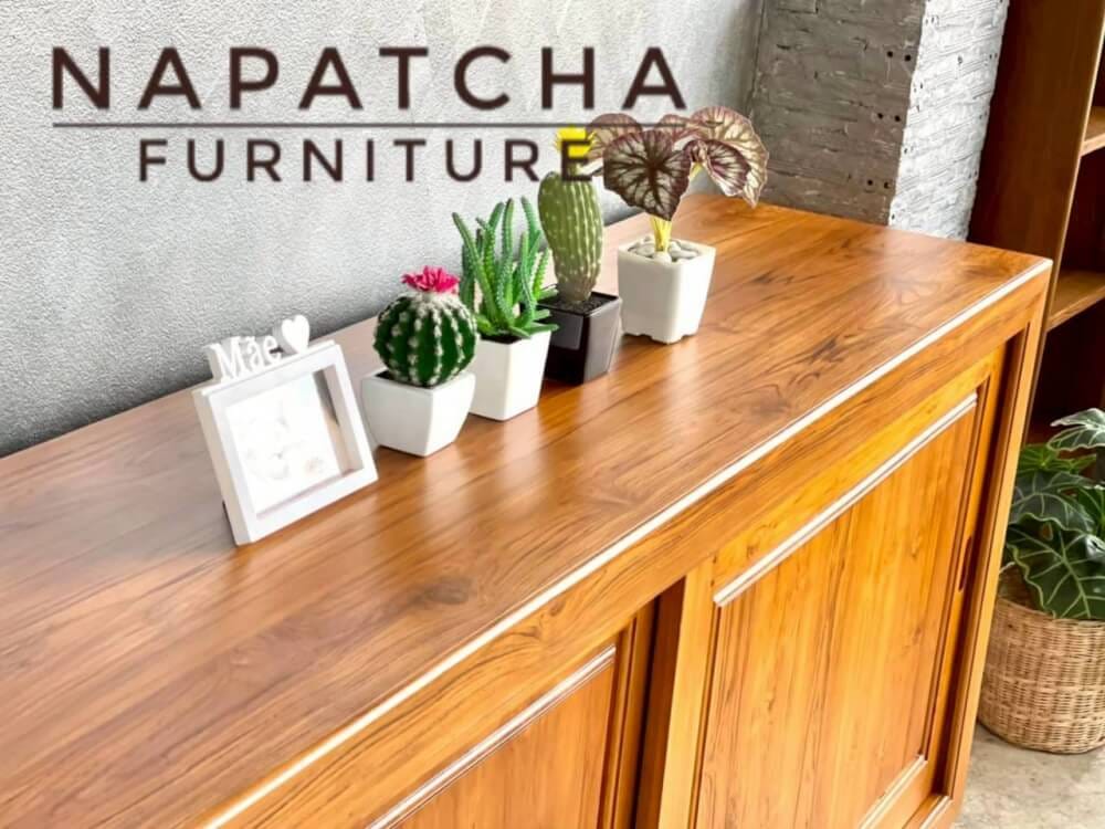 ตู้วางทีวีไม้สักแท้ บานเลื่อน NAPATCHA FURNITURE ไม้สักแท้ ขนาด 180X50X90 ซม. สีไม้สักธรรมชาติ_8