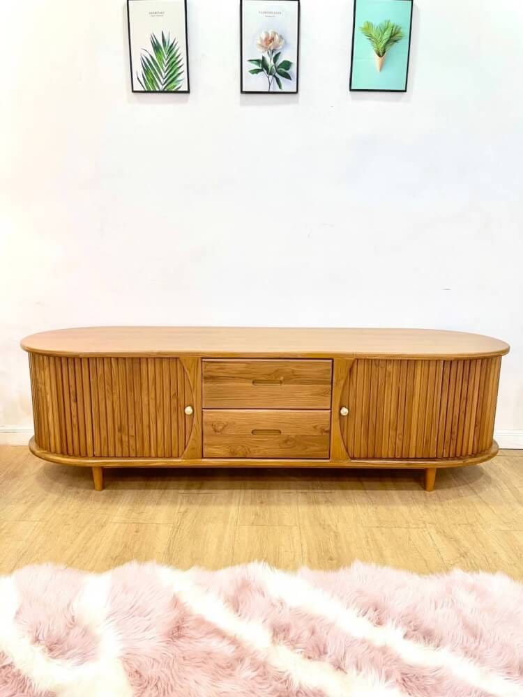 ตู้วางทีวีไม้สักแท้ NAPATCHA FURNITURE รุ่นบานเปิด-ลูกฟูก 2 ลิ้นชัก ไม้สักแท้ ขนาด 180X50X60 ซม. สีไม้สักธรรมชาติ_10