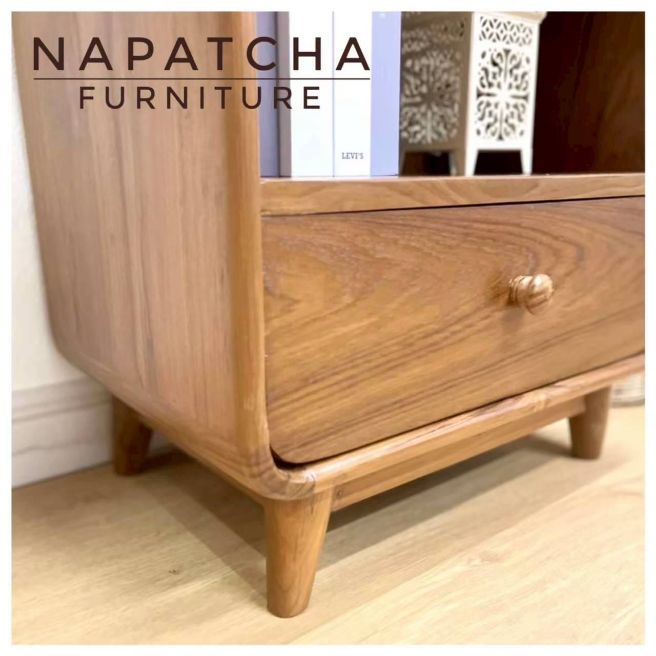 ตู้เตี้ยบานผสม ไม้สักแท้ NAPATCHA FURNITURE ทรงโค้ง ขนาด 50X35X120 ซม. สีไม้สัก_9