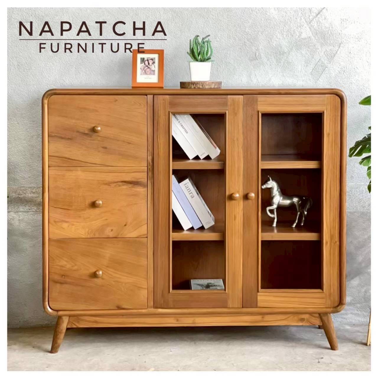 ตู้เตี้ยบานผสม ไม้สักแท้ NAPATCHA FURNITURE ขนาด 120X35X105 ซม. สีไม้สัก_11