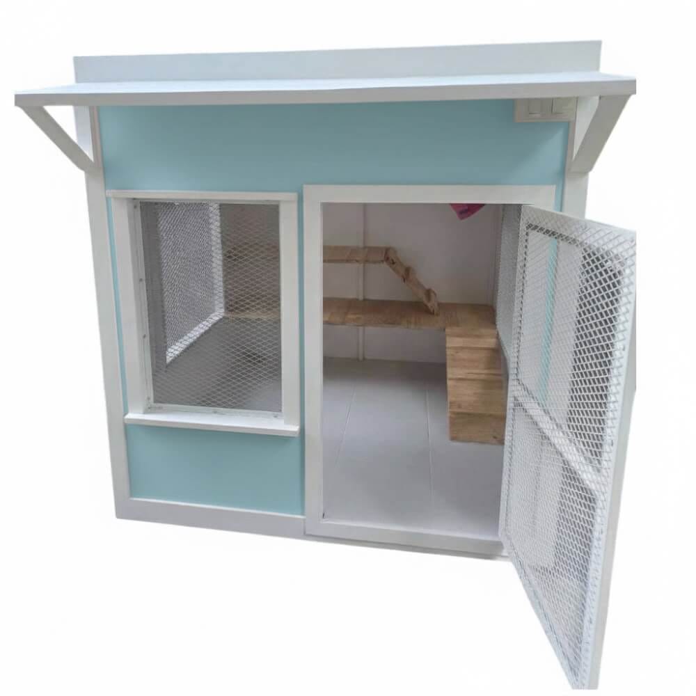 บ้านสัตว์เลี้ยง BIGBOXDESIGN รุ่น บ้านกระต่าย-ST02 ขนาด 120X120X120 ซม. สีฟ้า-BONNIE BELLE พร้อมบันไดปีนป่ายของกระต่าย