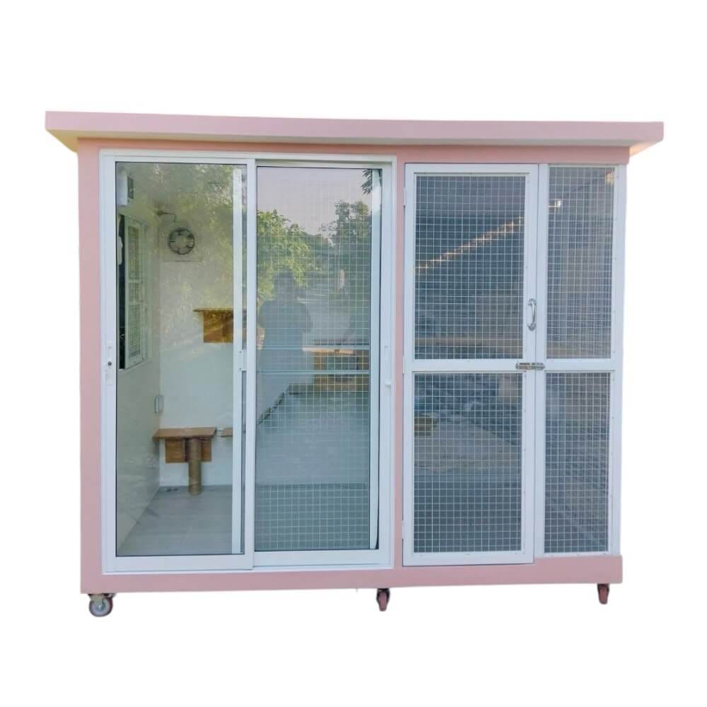 บ้านสัตว์เลี้ยง BIGBOXDESIGN รุ่น บ้านกระจก2โซน-BOXM02 ขนาด240X140X200 CM. สีชมพู-DEWAY ROSE