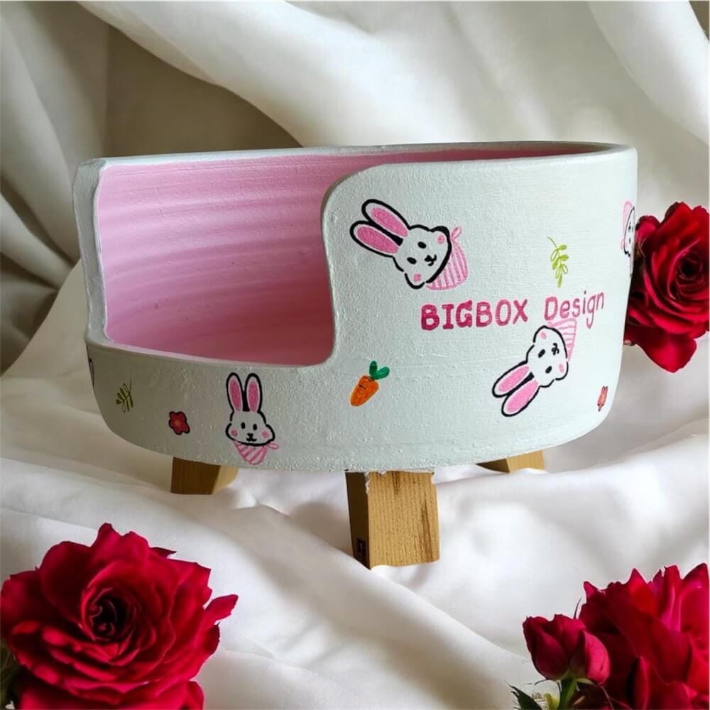 ที่นอนสัตว์เลี้ยง BIGBOXDESIGN รุ่น โซฟาดินเซรามิก ขนาด 14 นิ้ว สีขาว-ลายกระต่าย_2