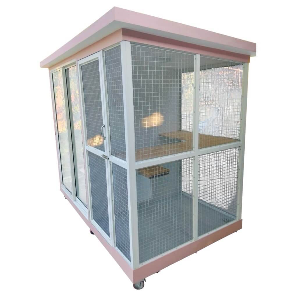 บ้านสัตว์เลี้ยง BIGBOXDESIGN รุ่น บ้านกระจก2โซน-BOXM02 ขนาด240X140X200 CM. สีชมพู-DEWAY ROSE