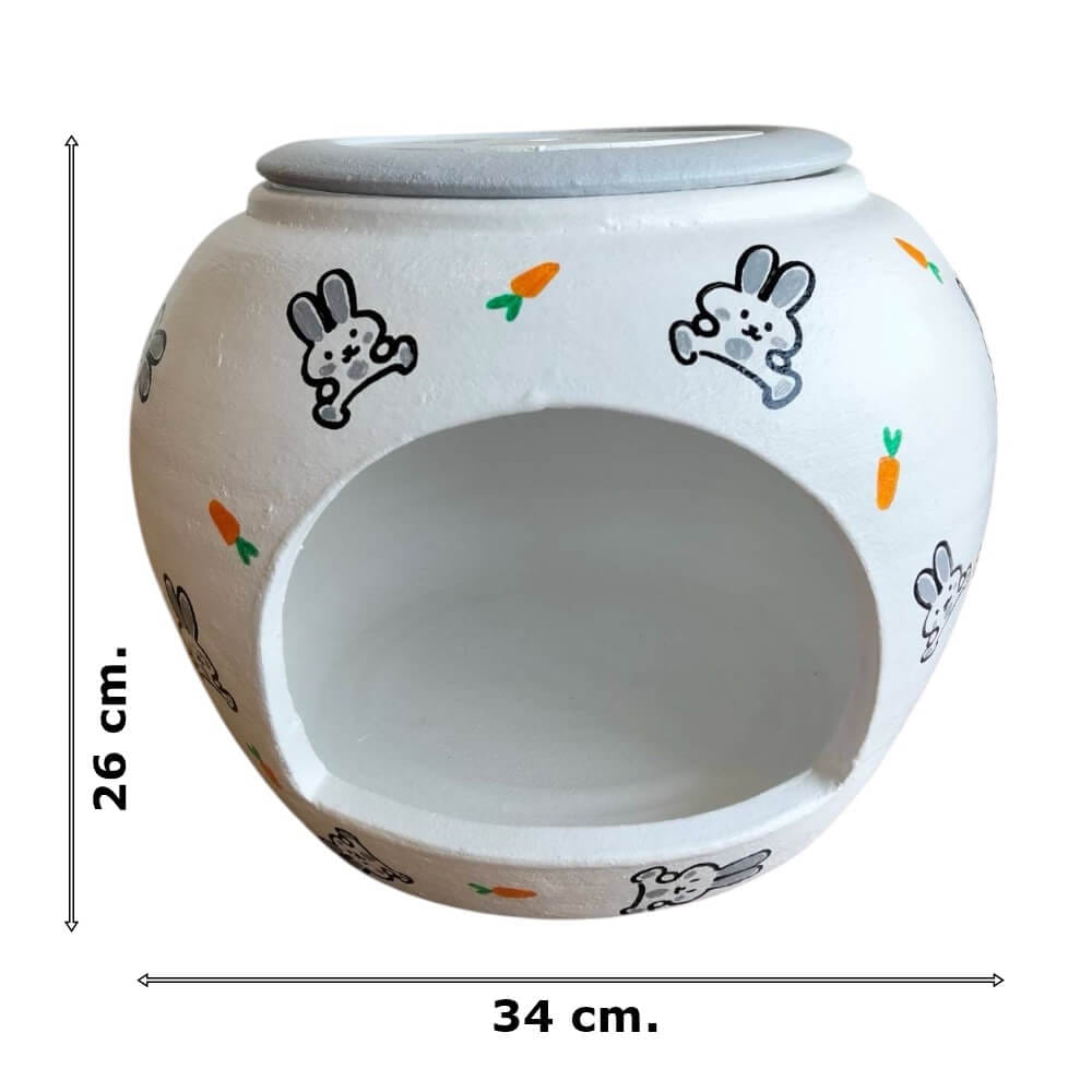 บ้านสัตว์เลี้ยง BIGBOXDESIGN รุ่น บ้านโอ่งดินเซรามิก ขนาด 12 นิ้ว สีขาว-ลายกระต่าย_5