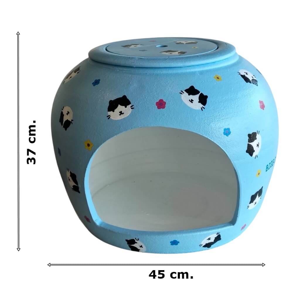 บ้านสัตว์เลี้ยง BIGBOXDESIGN รุ่น บ้านโอ่งดินเซรามิก ขนาด 18 นิ้ว สีฟ้า-ลายแมว_5