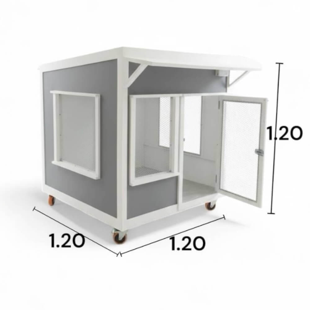 บ้านสัตว์เลี้ยง BIGBOXDESIGN รุ่น STEEL STYLE-ST02 ขนาด 120 ซม. สีขาว/เทา พร้อมตะแกรงเหล็กและมุ้งลวด_7