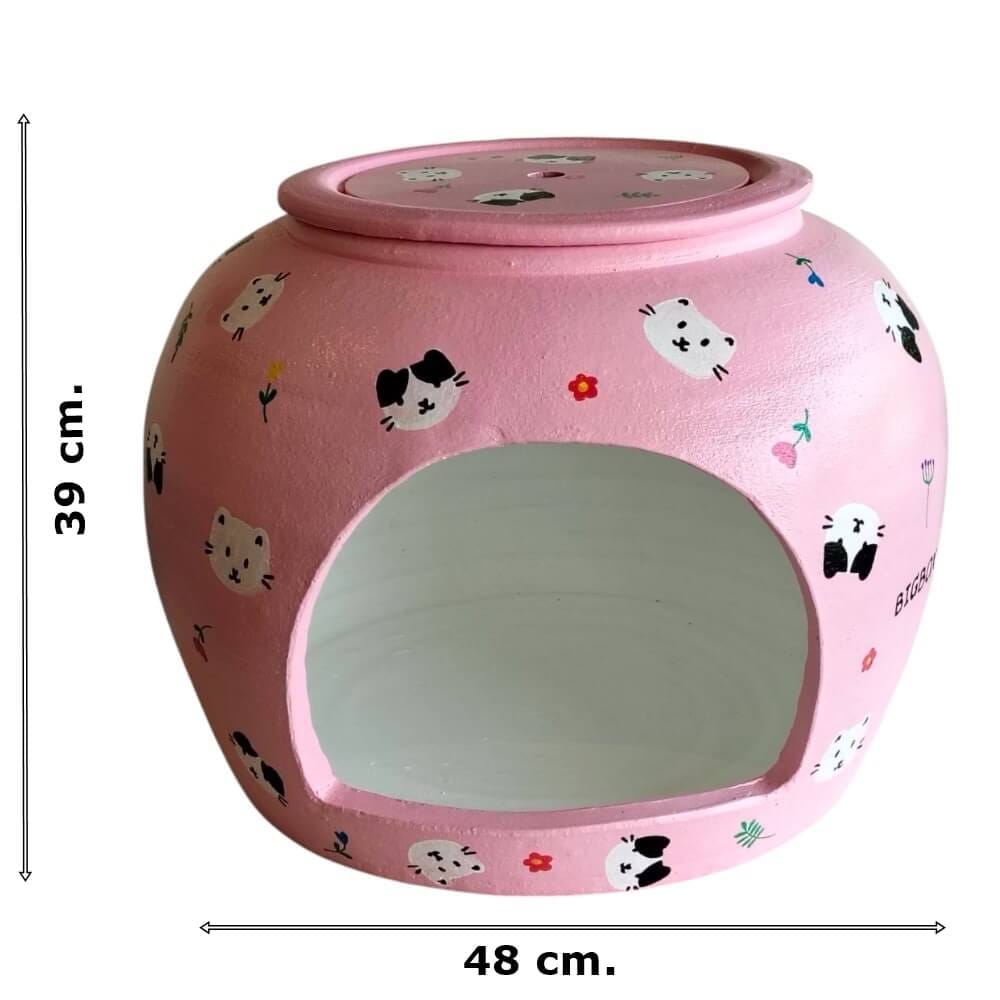 บ้านสัตว์เลี้ยง BIGBOXDESIGN รุ่น บ้านโอ่งดินเซรามิก ขนาด 20 นิ้ว สีชมพู-ลายแมว_7