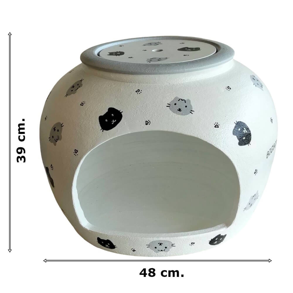 บ้านสัตว์เลี้ยง BIGBOXDESIGN รุ่น บ้านโอ่งดินเซรามิก ขนาด 20 นิ้ว สีขาว-ลายแมว_7