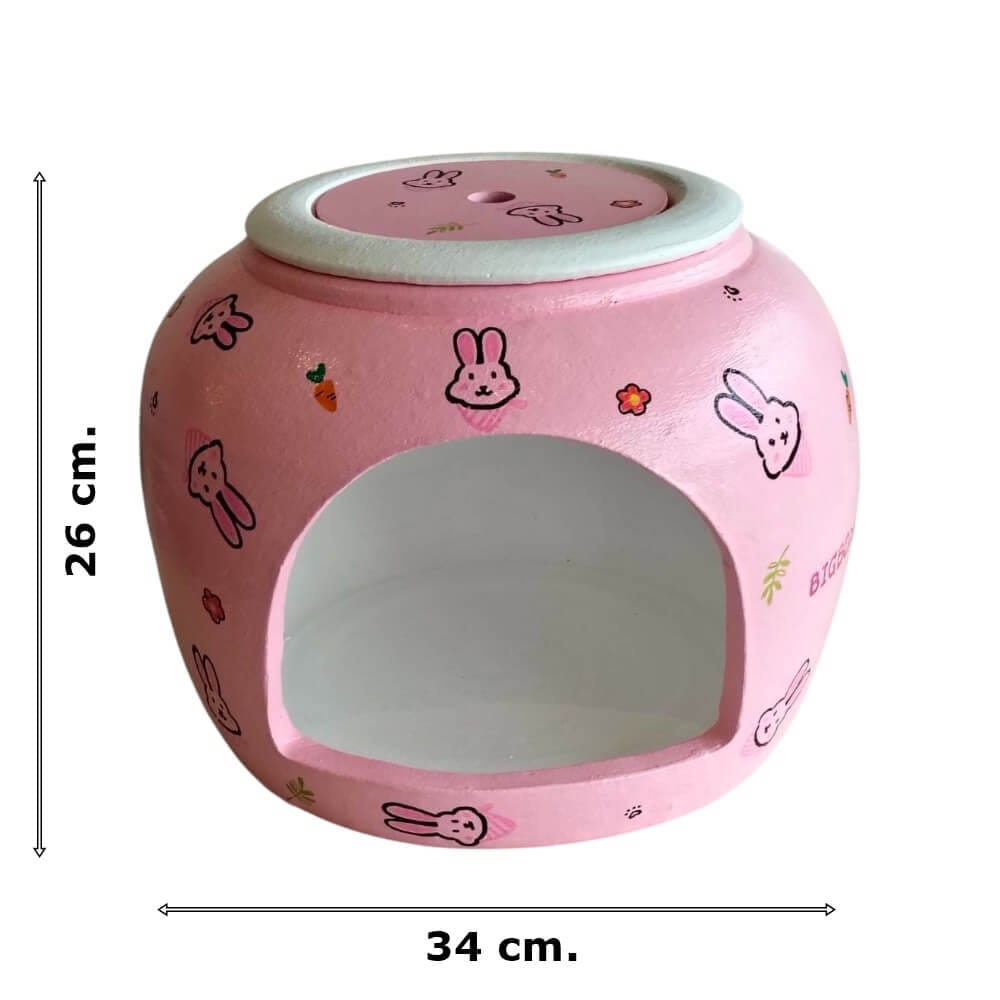 บ้านสัตว์เลี้ยง BIGBOXDESIGN รุ่น บ้านโอ่งดินเซรามิก ขนาด 12 นิ้ว สีชมพู-ลายกระต่าย_7