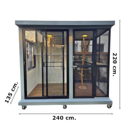 บ้านสัตว์เลี้ยง BIGBOXDESIGN รุ่น บ้านนกแบบกระจกแบ่งโซน-BN03 ขนาด 240 X 135 X 220  ซม. สีเทา-SILVER WOOD พร้อมคอนไม้ให้นกเกาะ_11