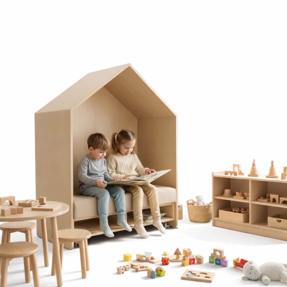 โซฟาเด็ก ดีไซน์บ้านไม้ 2 ที่นั่ง BEABLE LITTLESPACE รุ่น READING POD B ขนาด 120X55X145 ซม. สีไม้_0