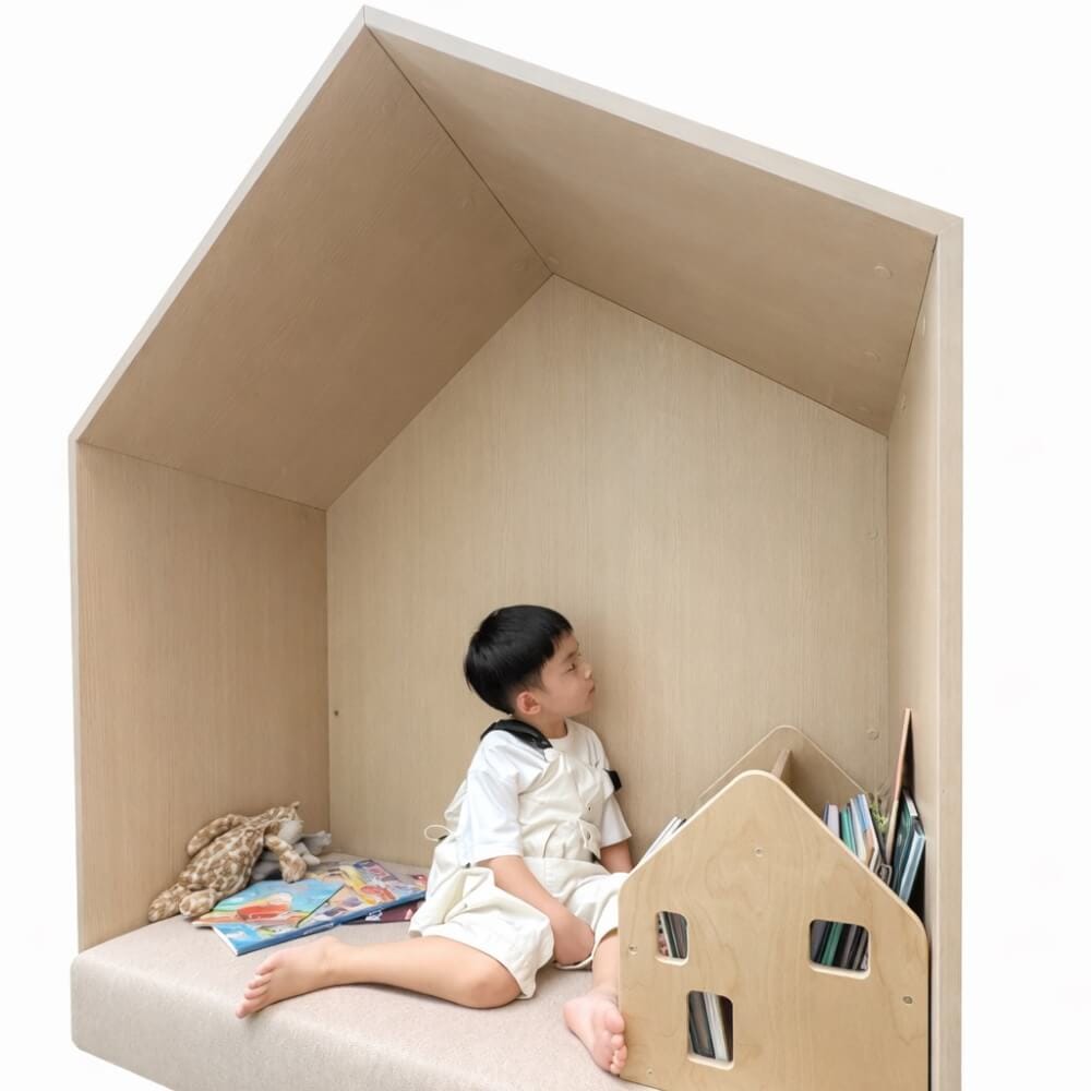 โซฟาเด็ก ดีไซน์บ้านไม้ 2 ที่นั่ง BEABLE LITTLESPACE รุ่น READING POD A ขนาด 120X55X145 ซม. สีไม้_0