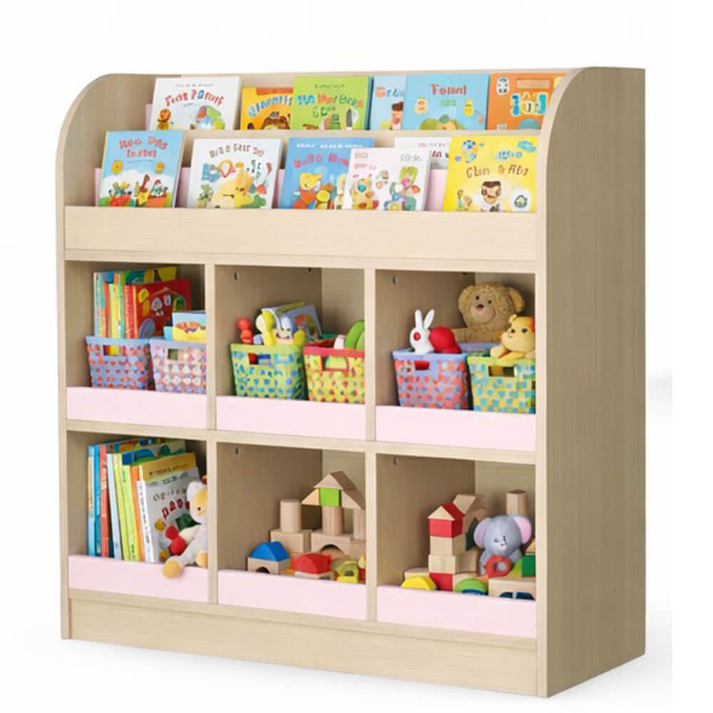 ชั้นวางหนังสือเด็ก พร้อมชั้นวางของ 6 ช่อง BEABLE LITTLESPACE 100 ซม.สีไม้ธรรมชาติ/ชมพู