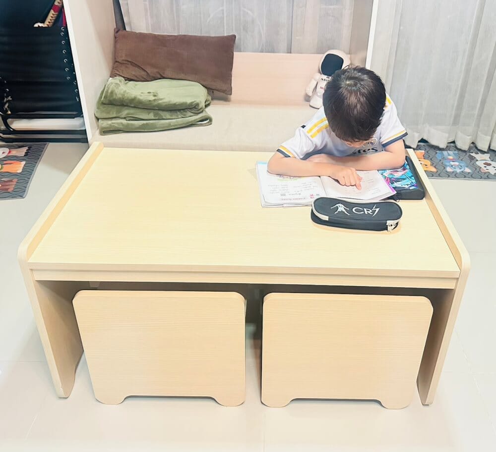 ชุดโต๊ะอเนกประสงค์สำหรับเด็ก 4 ที่นั่ง BEABLE LITTLESPACE 100 ซม. WHITE MAPLE
