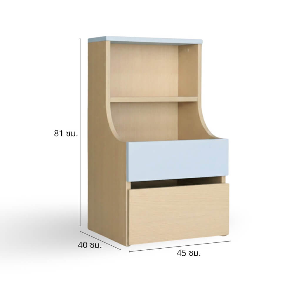 ชั้นวางของโล่งสำหรับเด็ก ทรงเตี้ย 2 ชั้น BEABLE LITTLESPACE ลิ้นชัก 1 ลิ้นชัก 45 ซม. สีไม้ธรรมชาติ/ฟ้า