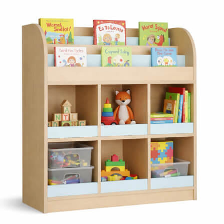 ชั้นวางหนังสือเด็ก พร้อมชั้นวางของ 6 ช่อง BEABLE LITTLESPACE 100 ซม.สีไม้ธรรมชาติ/ฟ้า_1