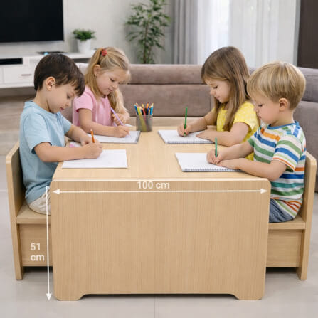 ชุดโต๊ะอเนกประสงค์สำหรับเด็ก 4 ที่นั่ง BEABLE LITTLESPACE 100 ซม. WHITE MAPLE_10