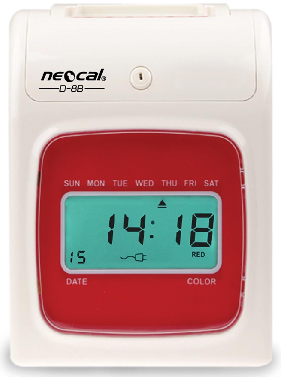 เครื่องตอกบัตร นีโอแคล D-8B  จอแสดงผลแบบแอลซีดี แบตเตอรี่สำรอง แผงเสียบบัตรแบบสไลด์ ผ้าหมึก บัตรตอก สีขาว_1