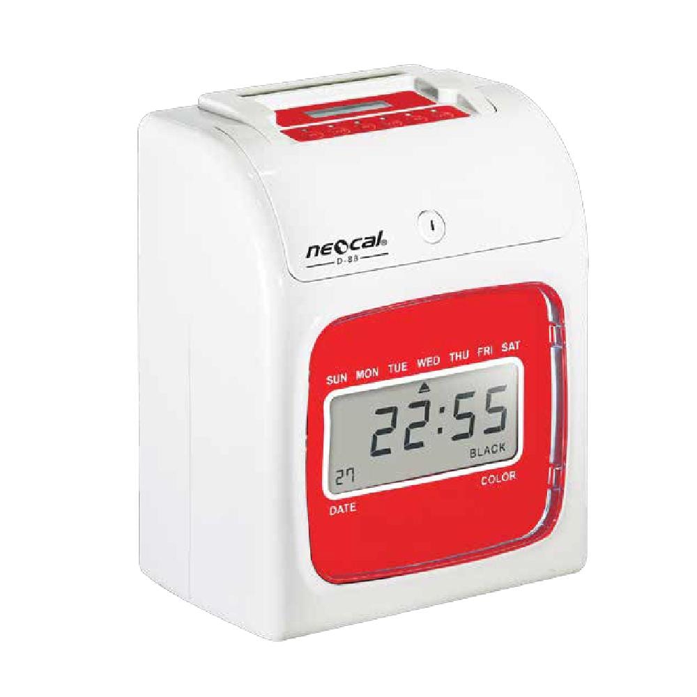 เครื่องตอกบัตร นีโอแคล D-8B  จอแสดงผลแบบแอลซีดี แบตเตอรี่สำรอง แผงเสียบบัตรแบบสไลด์ ผ้าหมึก บัตรตอก สีขาว_2