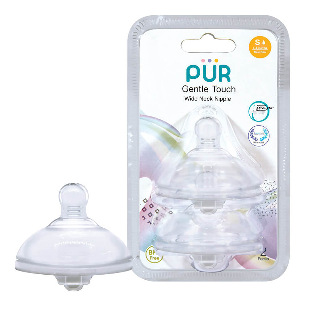 จุกนม PUR รุ่ม GENTLE TOUCH คอกว้าง ขนาด S (0-3 เดือน แพ็ค 2 ชิ้น)