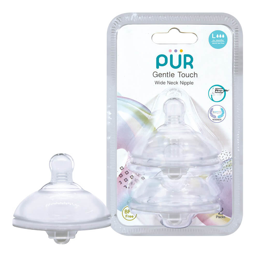 จุกนม PUR รุ่ม GENTLE TOUCH คอกว้าง ขนาด L (6 เดือนขึ้นไป แพ็ค 2 ชิ้น)