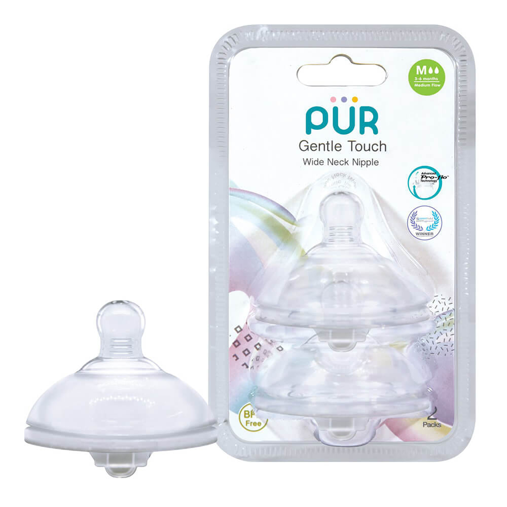 จุกนม PUR รุ่ม GENTLE TOUCH คอกว้าง ขนาด M (3-6 เดือน แพ็ค 2 ชิ้น)