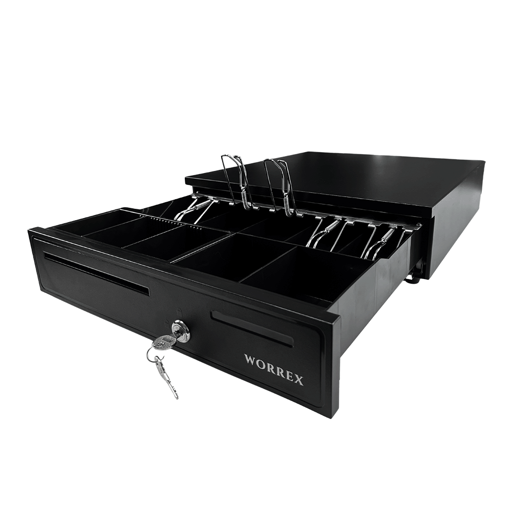 ลิ้นชักเก็บเงิน WORREX รุ่น W-GTC405 สีดำ 5 ช่องแบงค์ 5 ช่องเหรียญ RJ11 12/24V_1