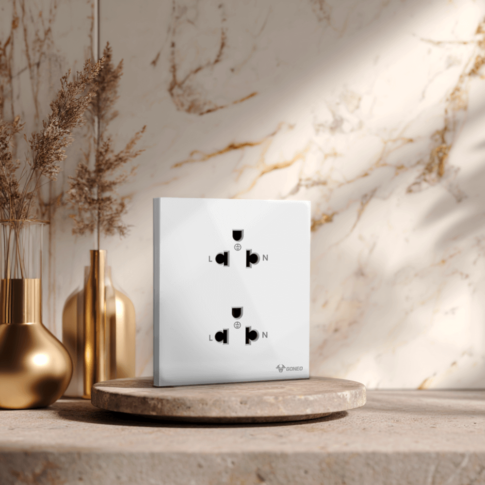 ชุดเต้ารับคู่ 3 ขา 2 ช่อง GONEO รุ่น PIANO G27-Z233-WH สีขาว ขากลมแบน_3