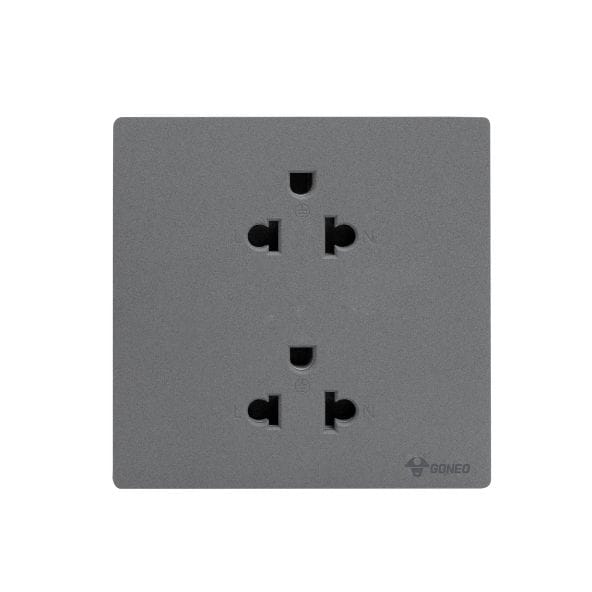 ชุดเต้ารับคู่ 3 ขา 2 ช่อง GONEO รุ่น BUTTERFLY G56-Z233-RGY สีเทา_1