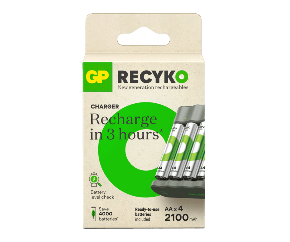 เครื่องชาร์จถ่าน GP BATTERY RECYKO B441 CHARGER + AA 4PCS 2100MAH BATTERY