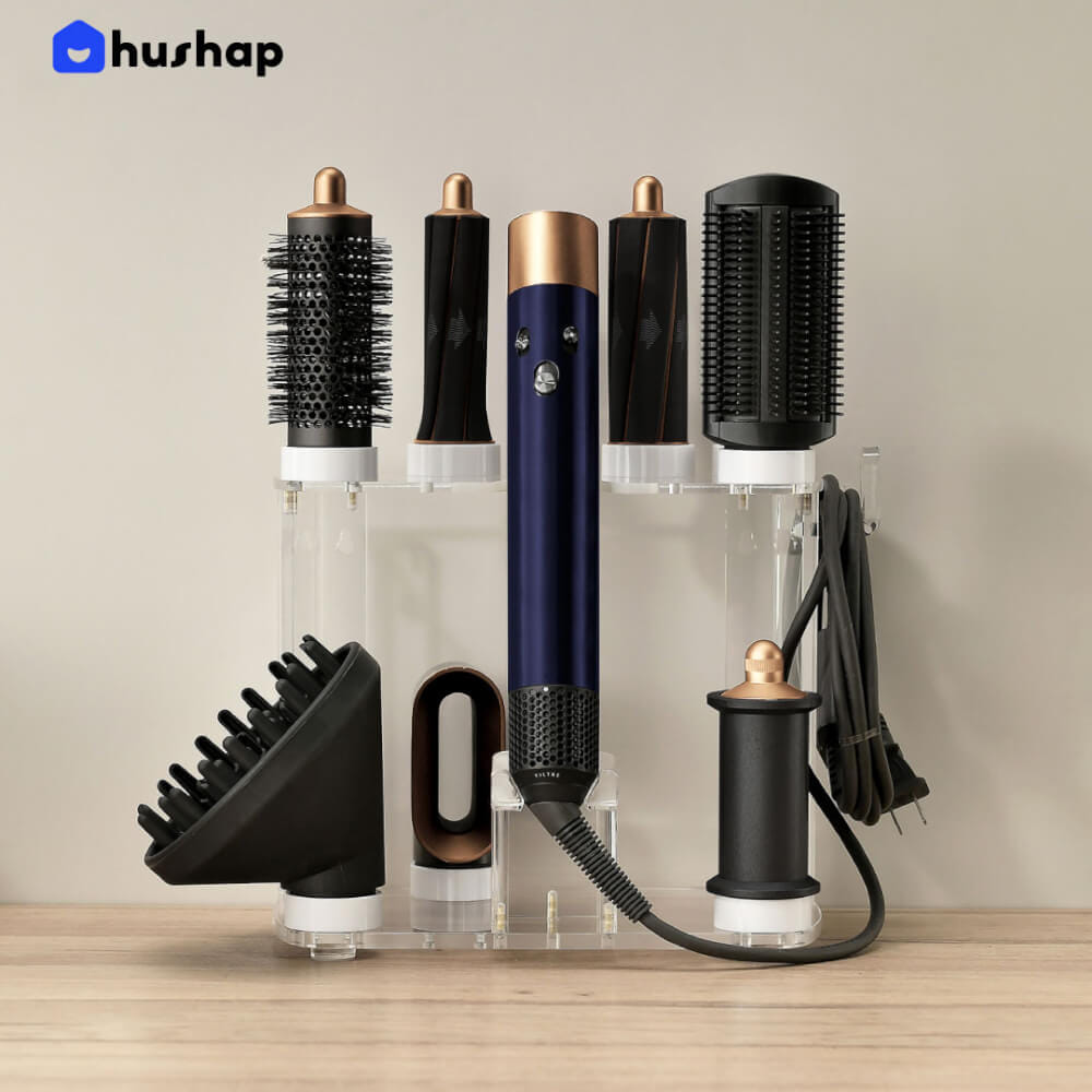 ที่วางไดร์ม้วนผม 2IN1 HUSHAP สีใส เก็บหัวอุปกรณ์ได้ 8 หัว วัสดุอะคริลิค สำหรับ DYSON AIRWRAP HS01, HD05, HD08_3
