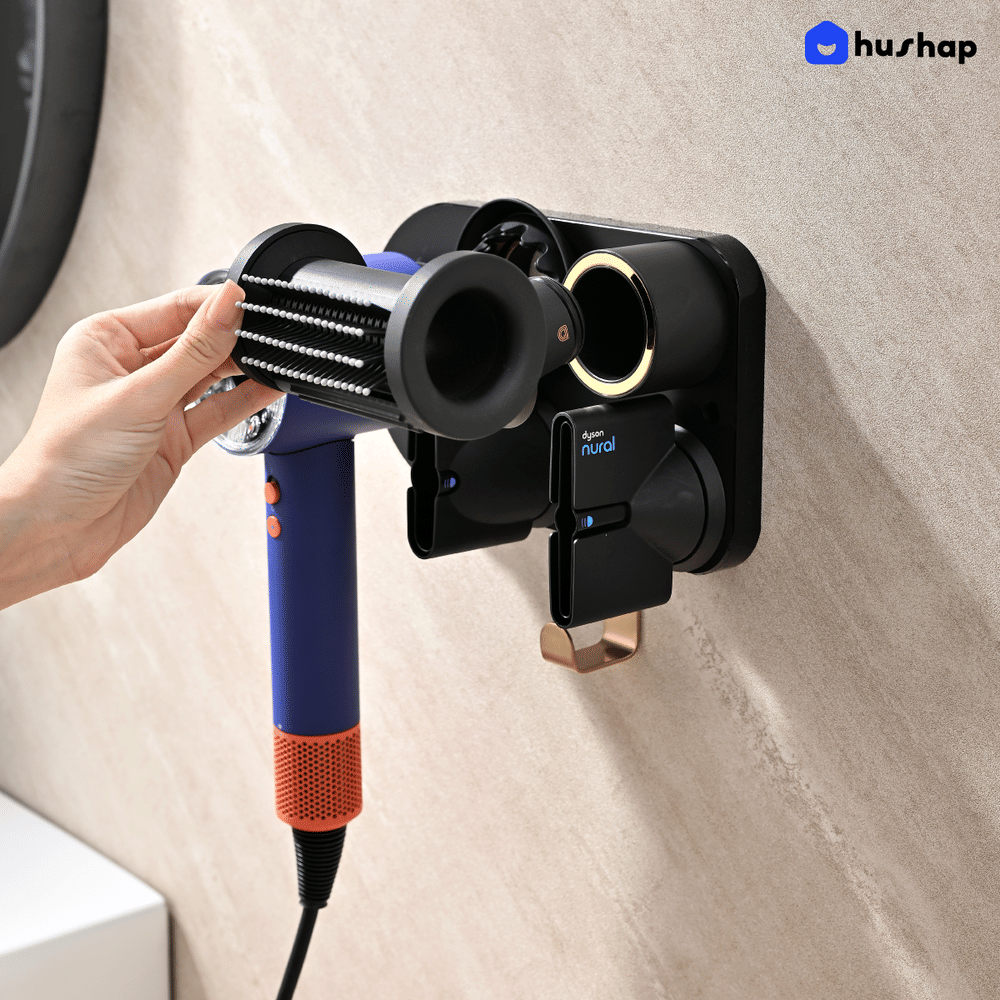 ที่วางไดร์เป่าผม แบบติดผนัง HUSHAP รุ่น BC-01 สีดำ เก็บหัวอุปกรณ์ได้ 4 หัว สำหรับ DYSON SUPERSONIC HD08, HD15, HD16