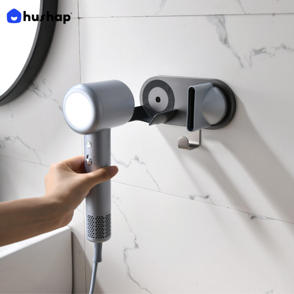 ที่วางไดร์เป่าผม แบบติดผนัง HUSHAP รุ่น BB-01 สีเทา สำหรับไดร์เป่าผมสากล, DYSON, DREAME, LAIFEN, FIYO, CONFU และ KAHEAL