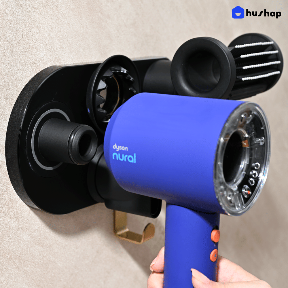 ที่วางไดร์เป่าผม แบบติดผนัง HUSHAP รุ่น BC-01 สีดำ เก็บหัวอุปกรณ์ได้ 4 หัว สำหรับ DYSON SUPERSONIC HD08, HD15, HD16
