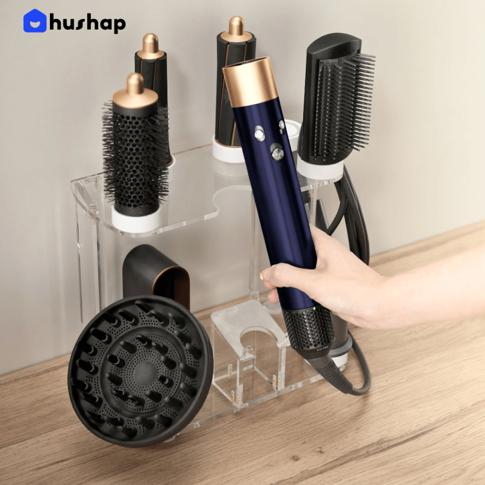 ที่วางไดร์ม้วนผม 2IN1 HUSHAP สีใส เก็บหัวอุปกรณ์ได้ 8 หัว วัสดุอะคริลิค สำหรับ DYSON AIRWRAP HS01, HD05, HD08_5
