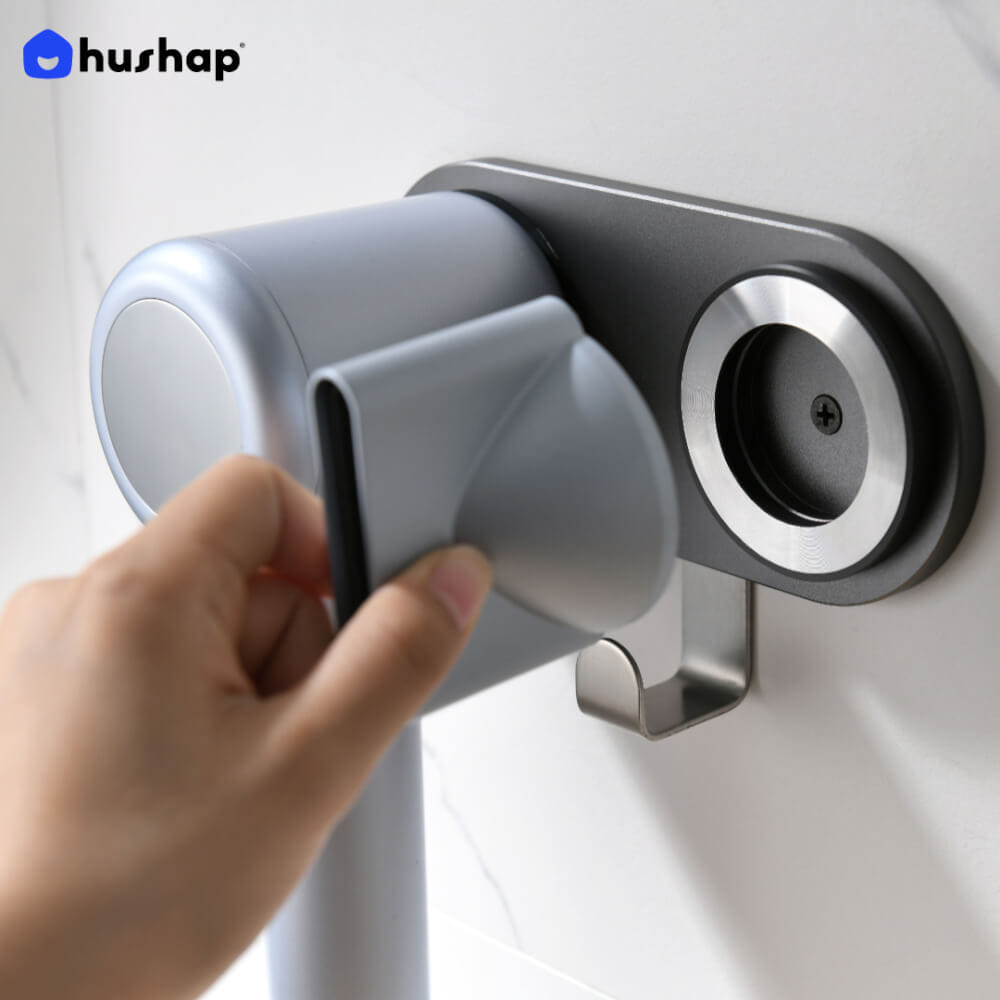 ที่วางไดร์เป่าผม แบบติดผนัง HUSHAP รุ่น BB-01 สีเทา สำหรับไดร์เป่าผมสากล, DYSON, DREAME, LAIFEN, FIYO, CONFU และ KAHEAL