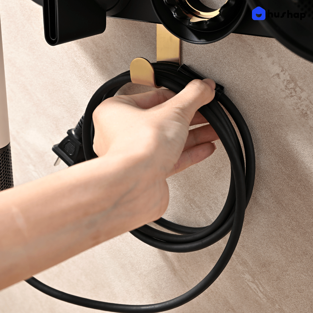 ที่วางไดร์เป่าผม แบบติดผนัง HUSHAP รุ่น BC-01 สีดำ เก็บหัวอุปกรณ์ได้ 5 หัว สำหรับ DYSON SUPERSONIC HD08, HD15, HD16