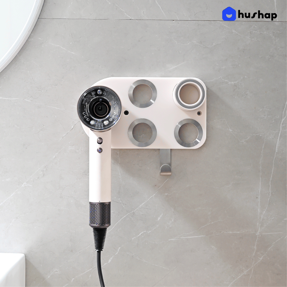 ที่วางไดร์เป่าผม แบบติดผนัง HUSHAP รุ่น BC-01 สีชมพู เก็บหัวอุปกรณ์ได้ 4 หัว สำหรับ DYSON SUPERSONIC HD08, HD15, HD16