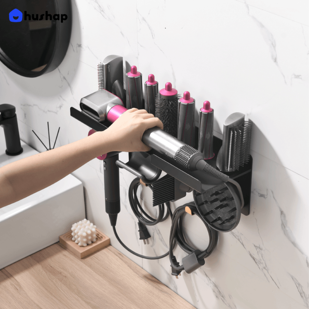 ที่วางไดร์เป่าผม แบบติดผนัง HUSHAP รุ่น BW-02GM 2IN1 สีดำ สำหรับ DYSON AIRWRAP และ SUPERSONIC_5