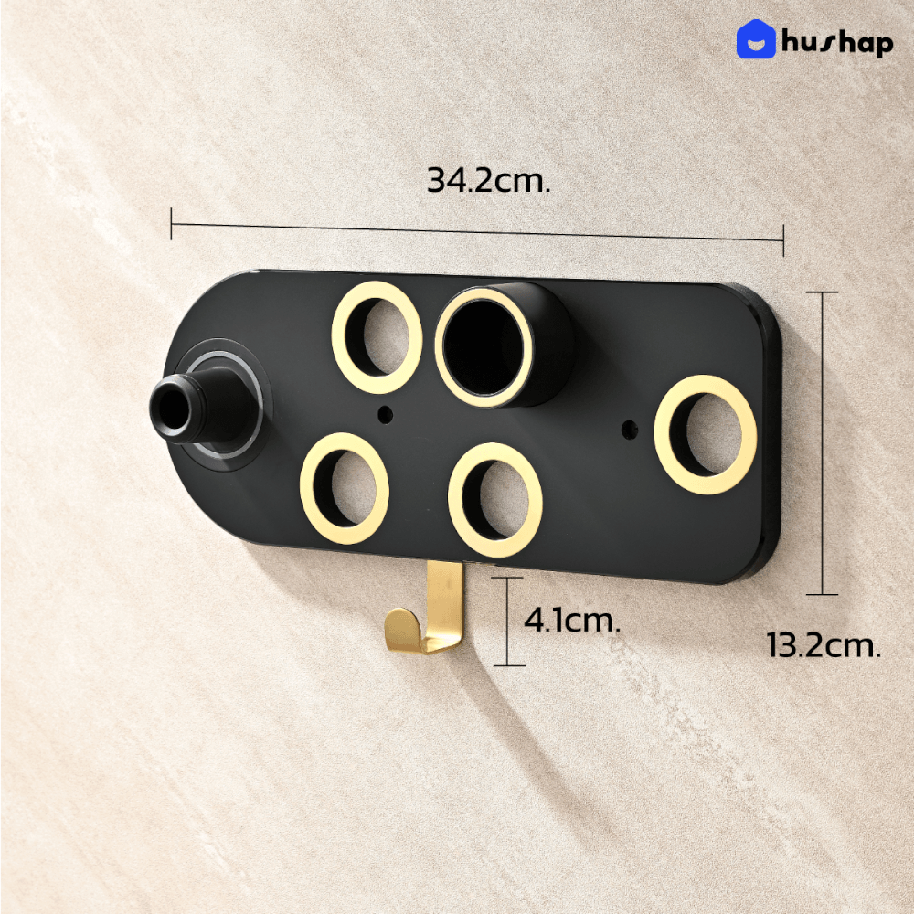 ที่วางไดร์เป่าผม แบบติดผนัง HUSHAP รุ่น BC-01 สีดำ เก็บหัวอุปกรณ์ได้ 5 หัว สำหรับ DYSON SUPERSONIC HD08, HD15, HD16_7