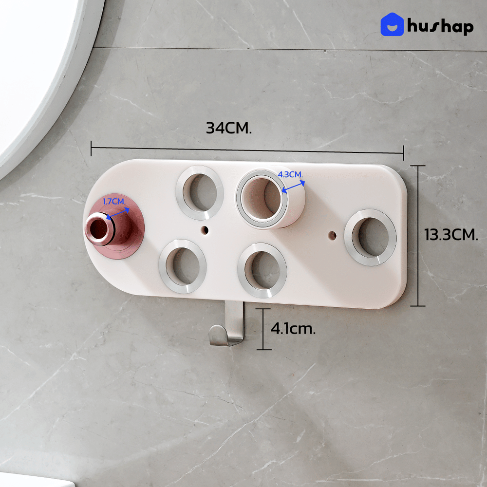 ที่วางไดร์เป่าผม แบบติดผนัง HUSHAP รุ่น BC-01 สีชมพู เก็บหัวอุปกรณ์ได้ 5 หัว สำหรับ DYSON SUPERSONIC HD08, HD15, HD16