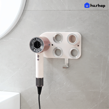 ที่วางไดร์เป่าผม แบบติดผนัง HUSHAP รุ่น BC-01 สีชมพู เก็บหัวอุปกรณ์ได้ 4 หัว สำหรับ DYSON SUPERSONIC HD08, HD15, HD16_3