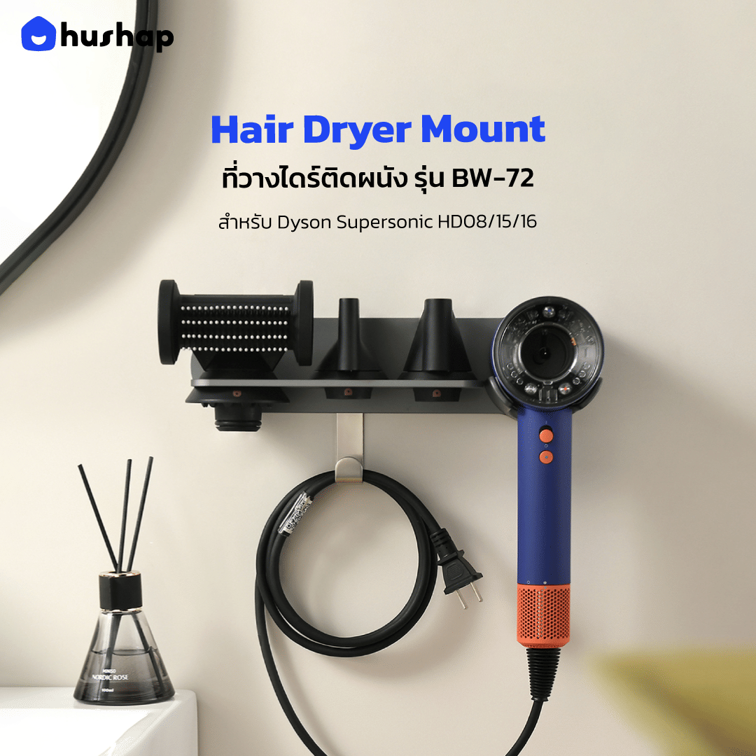 ที่วางไดร์เป่าผมแบบติดผนัง HUSHAP รุ่น BW-72-4GY สีเทา_1