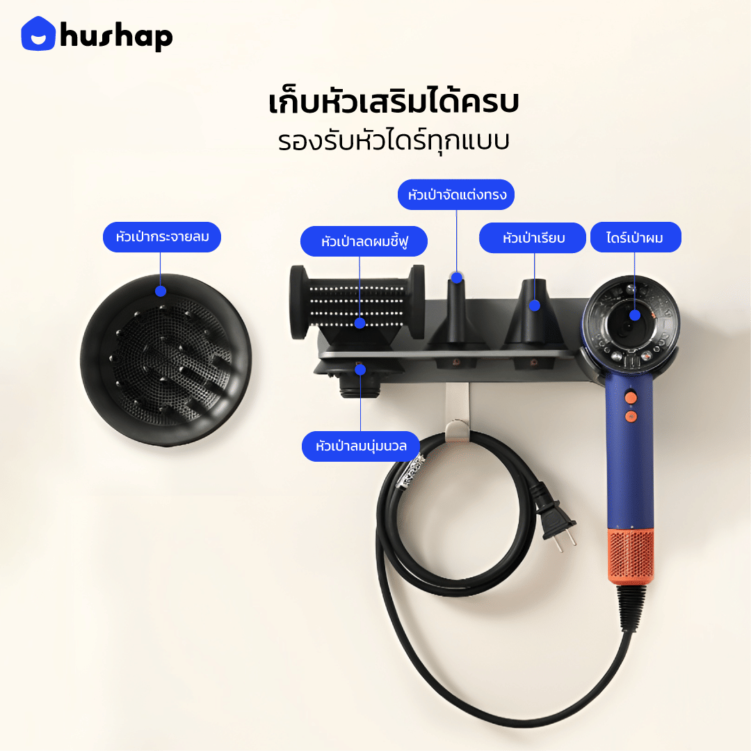ที่วางไดร์เป่าผมแบบติดผนัง HUSHAP รุ่น BW-72-4GY สีเทา_2